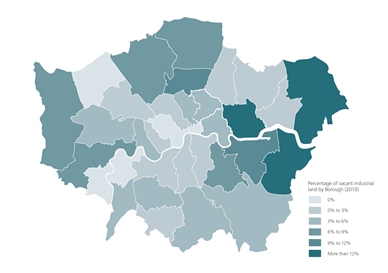Percentage of vacant industrial land by London borough