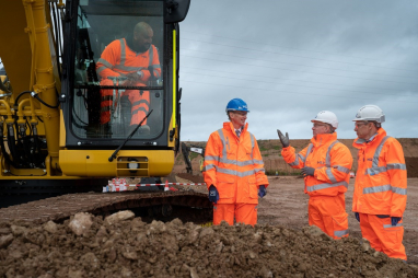 Chancellor Jeremy Hunt, HS2 CEO Mark Thurston and West Midlands mayor Andy Street at HS2's Interchange Station site.