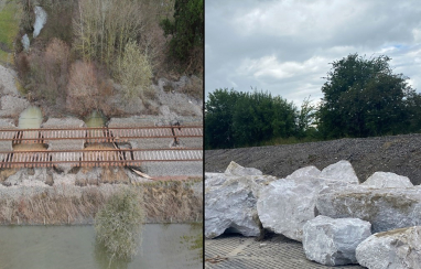 Network Rail has begun work to install around 10,000 tonnes of rock armour alongside a stretch of the Cambrian Line.