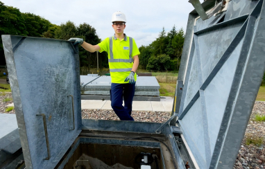 Apprentice Alex Cleland inspecting a water tank in Airngarth.