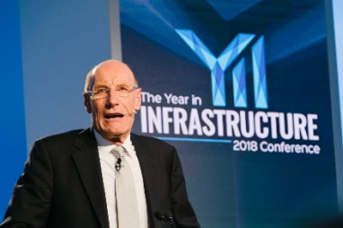 Sir John Armitt speaking at the 2018 Year in Infrastructure conference.
