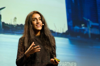 Ayesha Khanna, co-founder and CEO of ADDO AI, speaking at the Bentley Year in Infrastructure conference in Singapore.