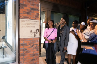 Olive Morris' family unveiling the new plaque.