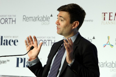 Greater Manchester mayor Andy Burnham speaking at the recent Northern Transport Summit.