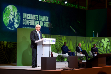 UK prime minister Boris Johnson speaking at COP26 in Glasgow.