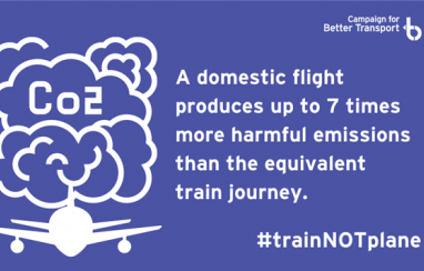 Campaign for Better Transport calls on government to ban domestic flights and make trains cheaper to help tackle climate change.