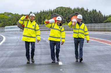 Opening the Dalry bypass. Pictured left to right are Gavin Dyett, Transport Scotland, Scottish transport secretary Michael Matheson and Brian Snow, Farrans Roadbridge.