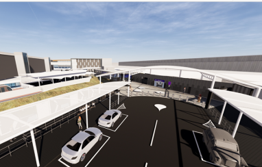 CGI of planned new transport infrastructure at Edinburgh Airport's east terminus.