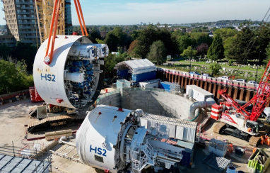 Front shield of TBM Emily lifted at Victoria Road Crossover box site - image: HS2