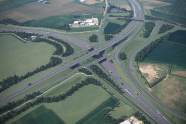 Ariel view of the A428 Black Cat to Caxton Gibbet.