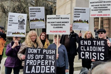 Angry residents demonstrating in London against unsafe cladding on their homes.