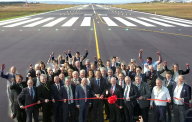 Irish taoiseach Leo Varadkar (pictured centre) at the official opening of the new runway at Ireland West Airport.