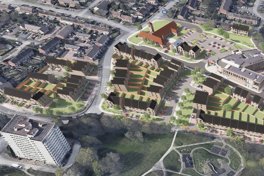 CGI shows the whole regeneration scheme in Kingshurst – currently Willmott Dixon will deliver phase one, which is on the left of the image.