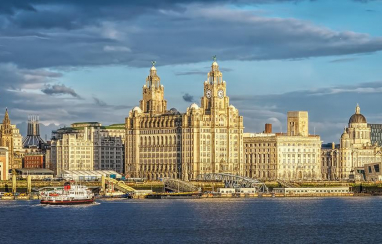 The iconic and majestic view of Liverpool's waterfront area.