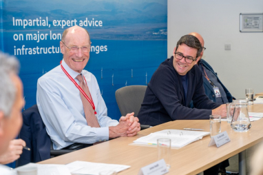 Sir John Armitt, left, and Andy Burnham at an NIC roundtable event in Manchester on 13 June 2022.