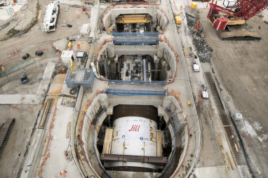 The tunnel boring machine - Jill - in the the chamber of the Silvertown tunnel project.