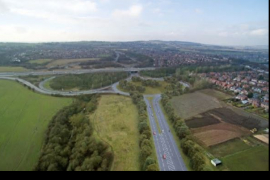 Aerial photo of proposed M58 Wigan Link Road, part of £67m of road improvements announced by Highways England.