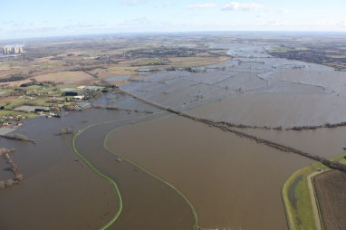 Flooding of railway line near Drax power plant.