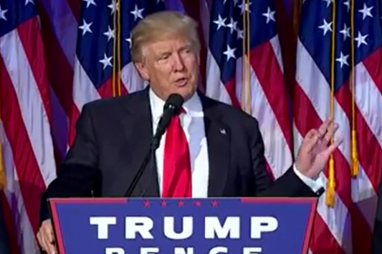 Donald Trump speaking shortly after his presidential victory was confirmed.