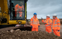 Chancellor Jeremy Hunt, HS2 CEO Mark Thurston and West Midlands mayor Andy Street at HS2's Interchange Station site.