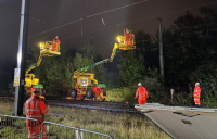 Network Rail engineers working on the overhead line equipment at Royston