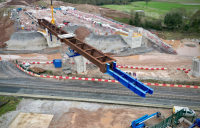 84 metre steel viaduct section moving over the westbound link road  