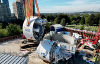 Front shield of TBM Emily lifted at Victoria Road Crossover box site
