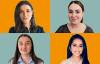 ACE emerging professionals. Clockwise from top left, Kat Brown, Charlotte Jones, Aya Abdulghaffar and Victoria Trudgill.