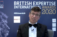 British Expertise International CEO Tom Cargill speaking at the BEI Awards 2020 event.