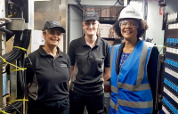 Chi Onwurah, right, on a site visit to Hitachi.