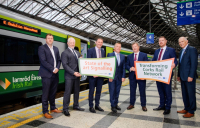 L-R: Padraig O'Sullivan TD; Piers Wood, country managing sirector, Alstom; AJ Cronin, delivery manager, Cork Area Commuter Rail Programme; Michael McGrath, minister for finance; Jim Meade, chief executive, Irish Rail, Andrew Doyle, operations director, Egis Ireland and David Stanton, TD