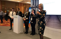 Winning students from Drummond Community High School, Edinburgh, with Class of Your Own chief executive Alison Watson at the Bentley YII conference in Singapore.