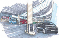 Road to Zero. Artist impression of an electric charging forecourt.