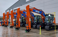 Five of the 10 Hitachi excavators that are joining BCS Group’s fleet as part of its investment programme.