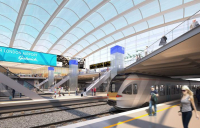 CGI of a revamped Gatwick Airport station.