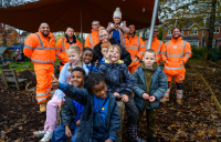 A team of volunteers from Balfour Beatty VINCI creates a new Forest School at a Birmingham primary school.