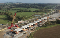 Northamptonshire viaduct is first to have all its deck beams installed as part of HS2 project.