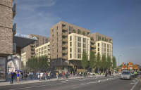 CGI of the proposed new homes on the site of the former Wimbledon Greyhound Stadium.