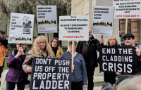 Angry residents demonstrating in London against unsafe cladding on their homes.