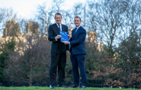 ICS chairman Ian Russell (left) presents Michael Matheson, Scottish cabinet secretary for transport and infrastructure, with the ICS report.
