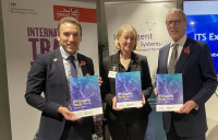 From left to right: Max Sugarman, chief executive, ITS UK; Paula Claytonsmith, chief executive, LCRIG (representing the Transport Technology Forum); and Department for Business and Trade Minister the Earl of Minto.
