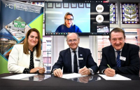 Midlands Connect and UK government sign collaboration agreement. L-r; Maria Machancoses, CEO of Midlands Connect, Baroness Vere, transport minister, Sir John Peace, chairman, Midlands Connect, Nick Abell, chairman of Midlands Connect steering group.