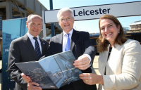 Midlands Connect chair Sir John Peace (left), rail minister Andrew Jones and Maria Machancoses, director, Midlands Connect, pictured at Leicester station.