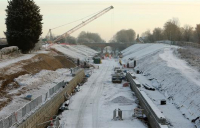 Platform foundations being laid in the snow at Winslow station as part of the East West Rail project.