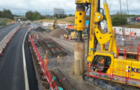 Piling rig at work on the site of the A43 overbridge - image: HS2