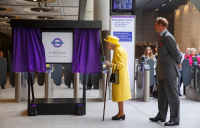 HM Queen Elizabeth II and HRH Prince Edward Earl of Wessex unveil commemorative plaque at Elizabeth Line Paddington station.