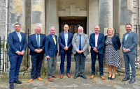 From left, Chris Wheeler, Willmott Dixon; Jim Parker, Torbay Place Leadership Board; Cllr Chris Lewis, Torbay Council; Stuart Harris, CEO of Milligan; Cllr David Thomas, Leader of Torbay Council; Malcolm Coe, Torbay Council; Anne-Marie Bond, Chief Executive of Torbay Council; Rob Woolcock, Willmott Dixon.
