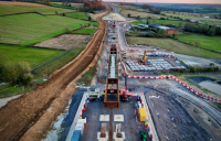 Wendover Viaduct deck from above during the first deck slide looking south - image HS2