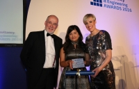 Sanna Shabir collects her award from ACE board member Graham Nicholson and Steph McGovern.