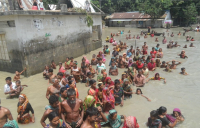 A village in Bangladeshi affected by flooding as a result of global warming.